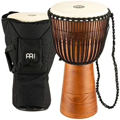 Abbildung von Meinl Percussion Water Rhythm Djembe Große Handtrommel Inklusive Tasche Durchmesser 12 Zoll Mahagoni, Mehrfarbig (ADJ2 L+BAG)