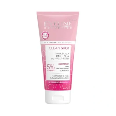 Abbildung von Eveline Cosmetics Gesichtstherapie Professionell Clean Shot Feuchtigkeitsspendende Gesichtsreinigungsmulsion für trockene &amp; empfindliche Haut mit 5% Ceramid Komplex