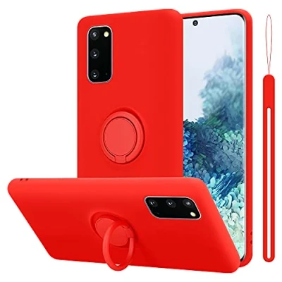 Abbildung von Cadorabo Hülle kompatibel mit Samsung Galaxy S20 Schutzhülle TPU Silikon Case Liquid Design Ring Slim Kratzfest Liquidsilikon Microfaser Rundumschutz für in Rot