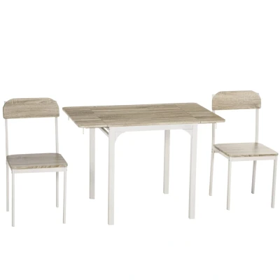 Abbildung von HOMCOM Sitzgruppe Esszimmergruppe mit 2 Stühlen und 1 Tisch, (Tischgruppe, 3 tlg., Esstisch Set), Stahl MDF Natur+Weiß