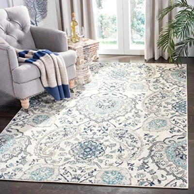 Abbildung von SAFAVIEH Boho Teppich für Wohnzimmer, Esszimmer, Schlafzimmer Madison Collection, Kurzer Flor, Creme und Hellgrau, 122 X 183 cm