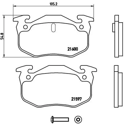 Abbildung von BREMBO P 68 018 Bremsbelagsatz für Verschleißwarnanzeiger vorbereitet mit Bremssattelschrauben ohne Zubehör RENAULT: CLIO 1, 19 II Cabrio