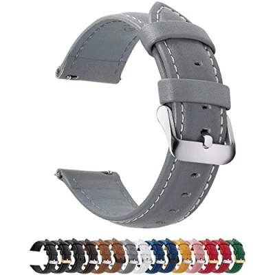 Abbildung von 12 Farben Uhrenarmband, Fullmosa® Axus Serie Lederarmband Ersatz Watch Armband mit Edelstahl Metall Schließe für Herren Damen 18mm Grau