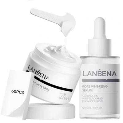 Abbildung von LANBENA 3 in 1 Mitesserentferner Set Tiefenreinigung Porenstreifen, Klärendes Serum &amp; Entfernen Papiere Nase Gesicht Mitesser Behandlung Minimiert Poren Verfeinert Hauttextur Hinterlässt Haut