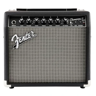 Abbildung von Fender Champion II 25, Combo Gitarrenverstärker, 25W, geeignet für E Gitarre, mehr Leistung, verbesserte Effekte und Verstärkermodelle, Schwarz/Silber