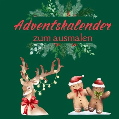 Abbildung von Adventskalender mit 24 Motiven zum ausmalen. Täglich ein neues Motiv Rund um die Weihnachtszeit.