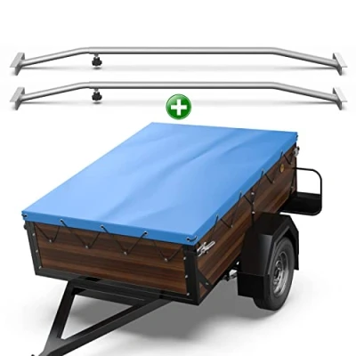 Abbildung von Tarpofix® Anhängerplane 170x110 cm + 2x Planenbügel Anhänger Plane Flachplane aus PVC PLANENMATERIAL Verstärkte HP DDR für diverse PKW Hänger Abdeckplane Flachplanenbügel
