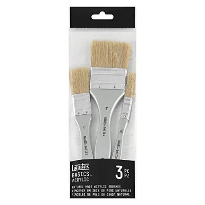 Abbildung von Liquitex Basics 3699368 Schweineborstenpinsel Set, 3 Flachpinsel für Acrylfarben, maximale Performance, hohe Elastizität &amp; Lebensdauer Pinselset St.