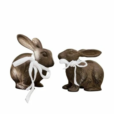 Abbildung von Loberon Deko Hase 2er Set Hennes, Zwei Größen, handgefertigt, rustikal &amp; zeitlos, Tierfiguren, Ostern, Osterhase, Osterdekoration, Gusseisen, braun