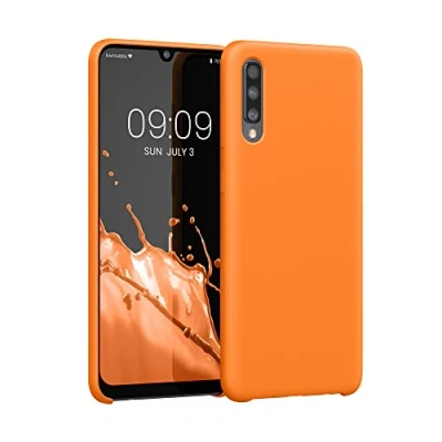 Abbildung von kwmobile Hülle kompatibel mit Samsung Galaxy A50 Silikon Handy Case Handyhülle weiche Oberfläche kabelloses Laden Fruity Orange