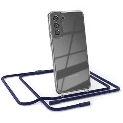 Abbildung von EAZY CASE kombinierbare Handyketten kompatibel mit Samsung Galaxy S21 FE 5G, Transparente Silikon Hülle Umhängeband, abnehmbar durch abschraubbare Endstücke, Hülle, Wechselgurt, Nacht Blau