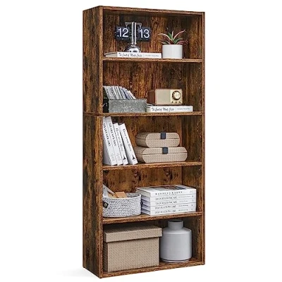 Abbildung von VASAGLE Bücherregal 5 Ebenen, Standregal, Aufbewahrungsregal, verstellbare Einlegeböden, für Wohnzimmer, Homeoffice, Schlafzimmer, vintagebraun LBC165X01