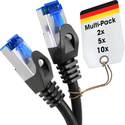 Abbildung von KabelDirekt 5x 10 m LAN Kabel, Netzwerkkabel, Ethernet Kabel/Patchkabel (überträgt maximale Glasfaser Geschwindigkeit, für Gigabit Netzwerke, Switches/Router/Modems mit RJ45, schwarz/silbern)