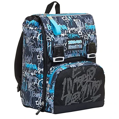 Abbildung von Seven Rucksack, Backpack für Schule, Uni &amp; Freizeit, Erweiterbarer Schulranzen, Geräumige Schultasche Teenager, Mädchen und Jungen, Extra Platz, blau, HANDWRITTEN