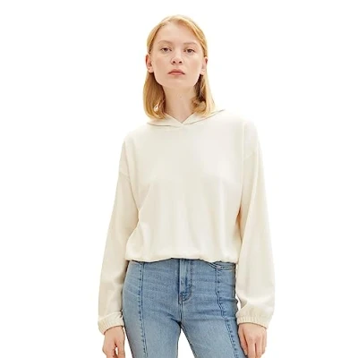 Abbildung von TOM TAILOR Denim Damen 1038369 Hoodie Longsleeve, 10348 Gardenia White, L
