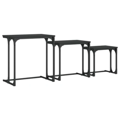 Abbildung von vidaXL Satztische 3 STK., Satztisch Couchtisch mit Metallrahmen, Beistelltisch Sofatisch für Wohnzimmer Schlafzimmer Büro, Tisch Kaffeetisch, Schwarz Holzwerkstoff