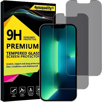 Abbildung von 4youquality Privacy Displayschutzfolie für iPhone 14, 13 &amp; Pro (6,1 Zoll), Anti Spionage Hartglasfolie, 2 Stück, [LifetimeSupport] [Anti Spionage] [Stoßfest] Kratzen]