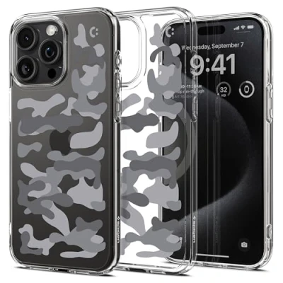 Abbildung von Spigen für iPhone 15 Pro Max Ultra Hybrid Hülle [Anti Yellowing] Case Handyhülle Schutzhülle Cover Transparent Durchsichtig Dünn Slim Military Camo Black
