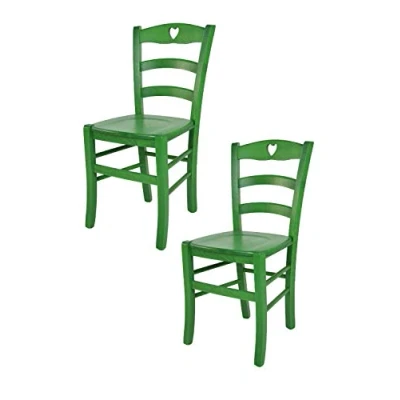 Abbildung von t m c s Tommychairs 2er Set Stühle Cuore für Küche und Esszimmer, Robuste Struktur aus Buchenholz, in Anilinfarbe Grün lackiert Sitzfläche Holz