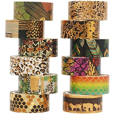 Abbildung von YUBX Gold Wildnis Washi Tape Set 12 Rollen Masking Folie Dekoband klebeband bunt für DIY Handwerk Bullet Journals Planer Scrapbooking Verpackung (Wilderness 12)