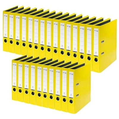 Abbildung von VON Leitz Ordner A4, 25er Pack, Karton mit Kunststoffeinband, 50 mm Rückenbreite, Für 350 Blatt, Blauer Engel &amp; FSC zertifiziert, Schule, Studium Zuhause, Gelb, 10560015
