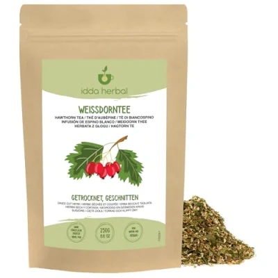 Abbildung von Weißdorn Loser Tee (250g), Blätter mit Blüten, Weissdorn getrocknet und geschnitten, 100% Natürlich rein für die Zubereitung von Kräutertee Weißdorntee