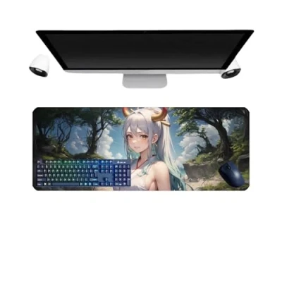 Abbildung von One Piece Yamato Anime großes Mauspad, 800 x 300 3 mm, Schreibtisch, rutschfest, strukturierte Oberfläche für Computer, Gamer, Zuhause und Laptops