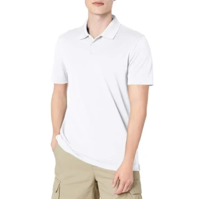Abbildung von Amazon Essentials Herren Golf Poloshirt, Schnell Trocknend, Schmale Passform, Weiß, L