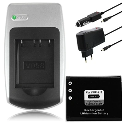 Abbildung von Ladegerät + Akku NP 110 für Casio Exilim EX Z2000, Z2300, Z3000, ZR10, ZR15, ZR20 / JVC Everio GZ V5… Siehe Kompatibilitätsliste!