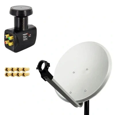 Abbildung von Premium X 45cm Satellitenschüssel Stahl Hellgrau Satelliten Antenne SAT Anlage Quad LNB 8X F Stecker 4 Teilnehmer