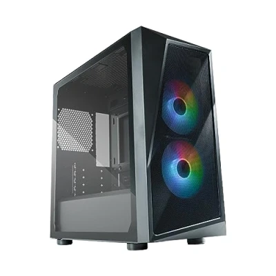 Abbildung von Cooler Master CMP 320 PC Gehäuse Mini Tower mit 2 x 120 mm ARGB Lüftern,Micro ATX,Seitenwand aus gehärtetem Glas,vielseitiger Kühlung und Komponentenunterstützung,Netzteilabdeckung,Schwarz