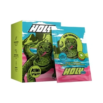 Abbildung von HOLY Energy Gaming Booster 10er Probier Box &#039;Kiwi Komodo&#039; mit Kiwi Geschmack Pulver 10 Portionen NewCaff &amp; Grüntee Extrakt Focus Drink Vegan 100% natürlichen Fruchtaromen