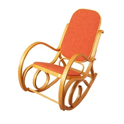 Abbildung von Mendler Schaukelstuhl M41, Schwingsessel Fernsehsessel, Massiv Holz Eiche Optik, Stoff/Textil orange