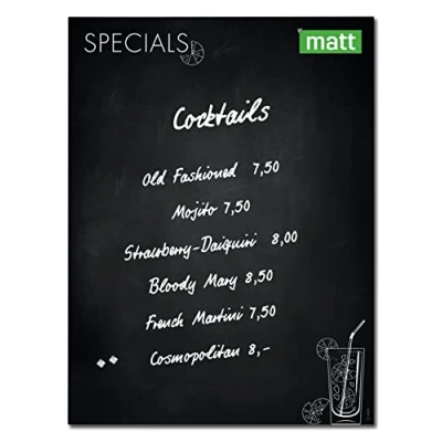 Abbildung von SIGEL GL276 Premium Glas Magnettafel 120x90 cm Happy Hour, Menütafel schwarz, matt nicht spiegelnd, SGS geprüft, einfache Montage, incl. 2 starke Magnete, Artverum