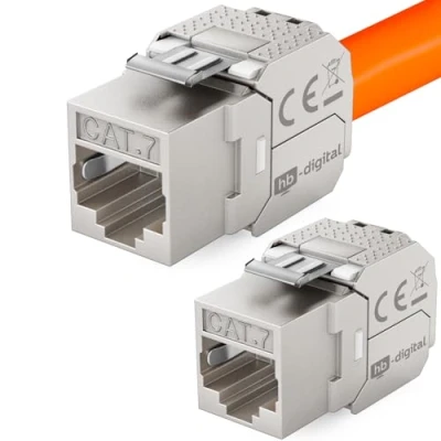 Abbildung von HB DIGITAL 2x CAT 7 Keystone RJ45 Modul Buchse für LAN Kabel 10 Gbit/s bis 600 MHz AWG 22 24 werkzeuglos LSA vollgeschirmt STP Einbaubuchse Patchpanel und Netzwerkdose