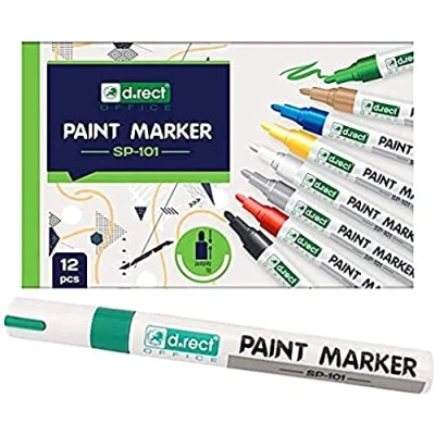 Abbildung von D.RECT SP 101 Marker Stifte, Wasserfest für Steine Bemalen, Acrylfarben Stifte Keramik Glas Porzellan Metall Kunststoff Holz Leinwand (Medium Spitze) 12 Stück Grün