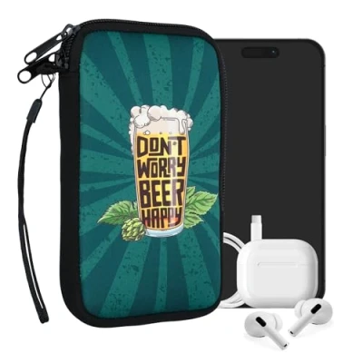 Abbildung von kwmobile Handytasche für Smartphones L 6,5&quot; Neopren Handy Tasche Hülle Cover Case Schutzhülle Don&#039;t Worry Beer Happy Orange Grün Petrol 16,5 x 8,9 cm Innenmaße