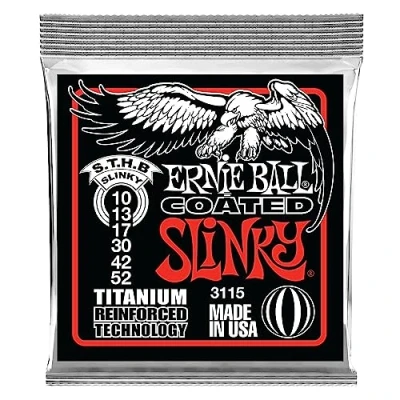 Abbildung von Ernie Ball Skinny Top/Heavy Bottom Slinky Coated Titanium RPS E Gitarrensaiten, Stärke 10 52