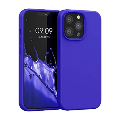 Abbildung von kwmobile Hülle kompatibel mit Apple iPhone 13 Pro Silikon Handy Case Handyhülle weiche Oberfläche kabelloses Laden Baltik Blau