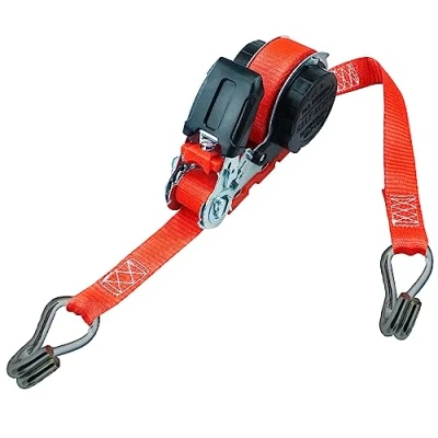 Abbildung von PETEX Automatik Ratschenspanngurt, selbstaufrollend, 1 teilig, 5 m x 25 mm, 350/700 daN, bis 700 kg, rot, Doppelspitzhaken
