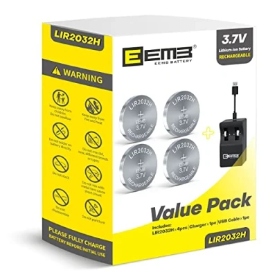 Abbildung von EEMB LIR2032H wiederaufladbares Akkus Batterie Ladegerät mit 4PCS 3.7V Lithium Ionen Münz Knopf Zelle 70mAh kann ML2032 für Auto Remote Key Fob Uhr ersetzen
