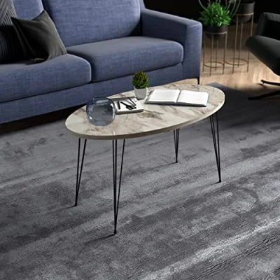 Abbildung von en.casa Couchtisch, »Skævinge« Sofatisch oval 43 x 90 50 cm Marmor, weiß