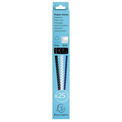 Abbildung von Exacompta Ref 76201E Bindekämme 8 mm dick, 21 Ringe, geeignet für A4 Dokumente, ca. 20 40 Blatt, aus PVC Material, schwarz (25 Stück)