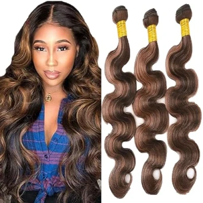 Abbildung von Tuheerst Human Hair Bundles Body Wave Capelli Umani Brasiliani Naturali Brown Extension Veri Tessitura 3 Remy 16 Pollice