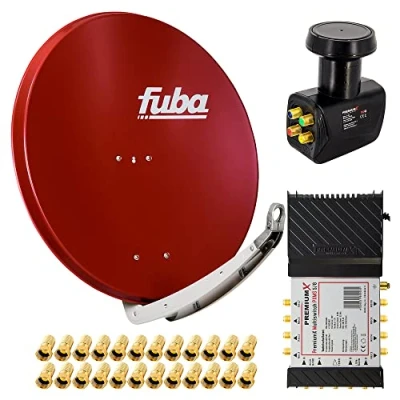 Abbildung von Premium X Satelliten Komplettanlage Fuba DAA 850 R Satellitenschüssel Alu Ziegelrot 5/8 Multischalter Quattro LNB 24x F Stecker, 1 SAT 8 Teilnehmer