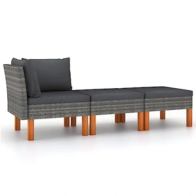 Abbildung von vidaXL Eukalyptusholz Massiv Gartenmöbel 3 TLG. Ecksofa Fußhocker Sitzgruppe Sofa Lounge Garten Garnitur Gartenset Gartensofa Poly Rattan