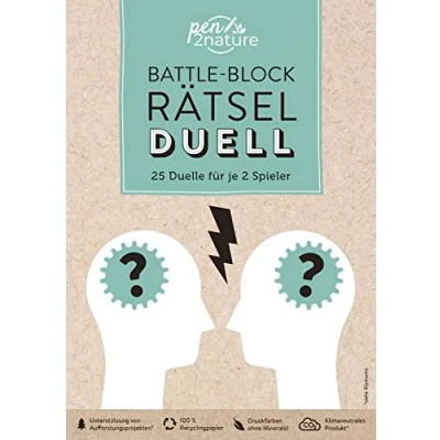 Abbildung von Battle Block Rätsel Duell Spieleblock mit 25 Duellen für je 2 Spieler: Nachhaltige und Spiele Personen auf Recyclingpapier (pen2nature books)