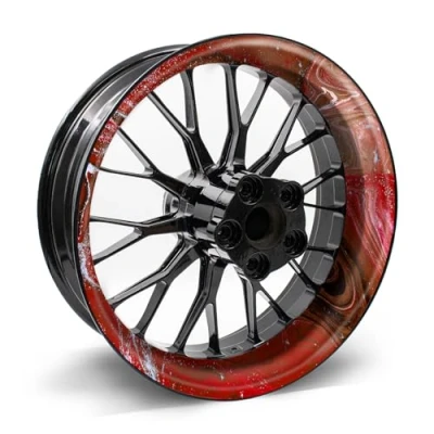 Abbildung von 4 teiliges Felgenbettaufkleber Set für 17 Zoll Felgen Komplett Dekor Folie Motorrad Felgenrandaufkleber selbstklebend wasserfest uv beständig MR021 (06 04 Marmor Rot)