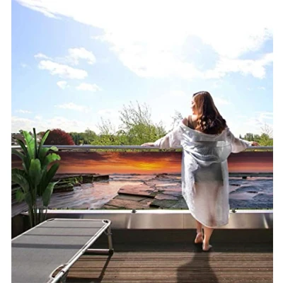 Abbildung von MyMaxxi Balkonbanner Sichtschutz Sonnige Bucht Meer Abdeckung für Terrasse Balkon Windschutz Sonnenschutz Blickdicht Balkonverkleidung wetterfest