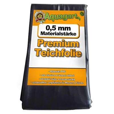 Abbildung von Hochwertige PVC Teichfolie 0,5mm Stärke I Fisch und Pflanzenfreundlich, UV witterungsbeständig Schwimmteich Folie Gartenteich Aquagart Garten Teichzubehör (2m lang, schwarz 4m breit)